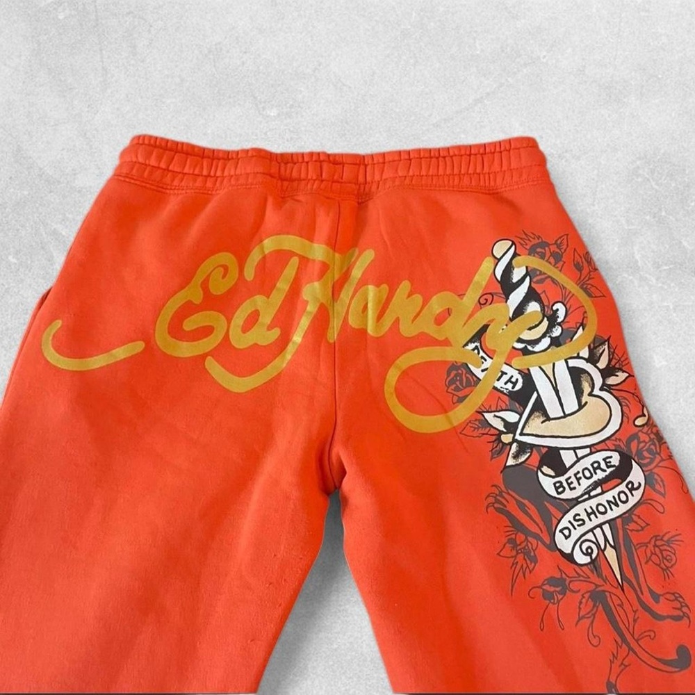 Ed Hardy Bold Orange Sweatpants with Graphic Design